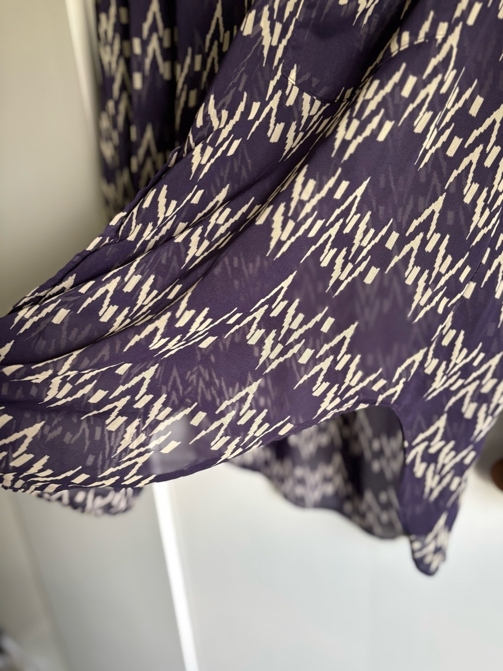 Zara Sheer Navy Patterned Tunic Large - Picture 6 of 13